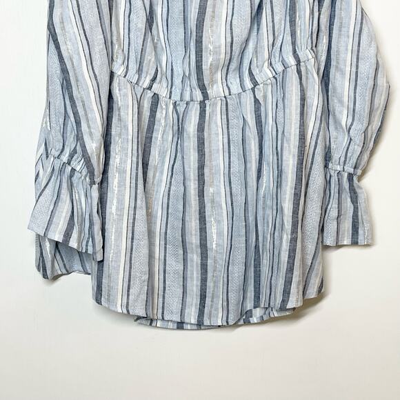 NEW Lane Bryant Off The Shoulder Top Women's Plus Size 14/16 Blue Striped Linen - Picture 7 of 11